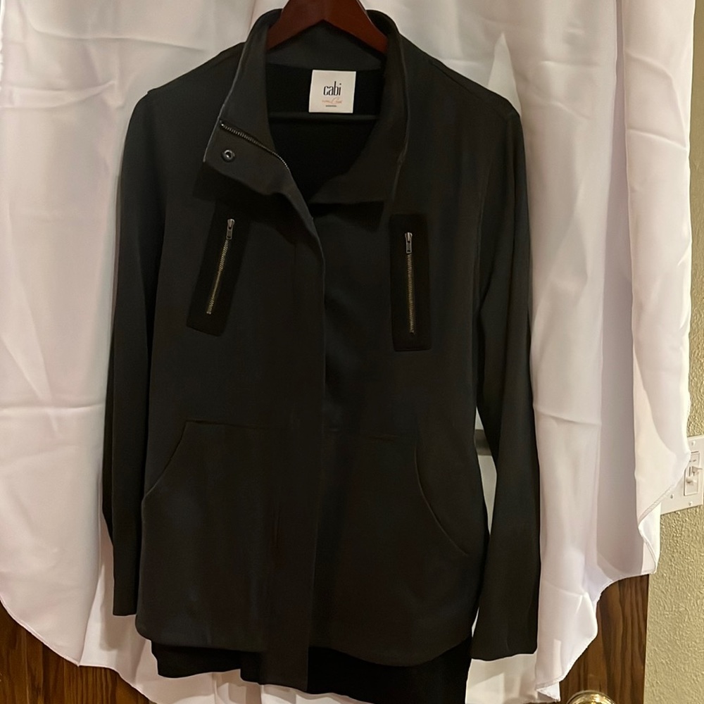 Cabi Jacket Large #3184 Love Carol Heather Gray Mesh Black Back Stretch Ponte